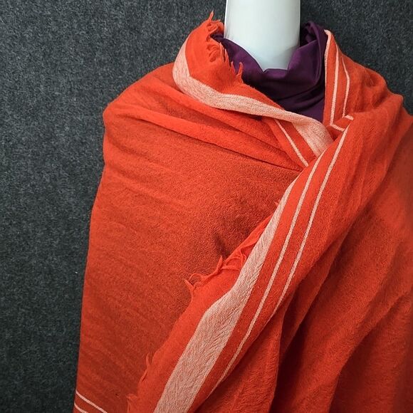 TORY BURCH Style 51155115 Sz 32" x 80"  Wool Scarf POPPY ORANGE 619 MSRP $195 - Picture 2 of 9